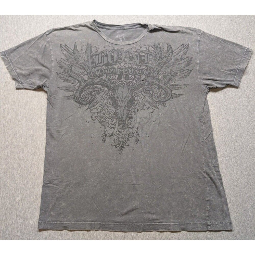 Deer Skull T-Shirt Mens XL Grey Tee Y2K Small Holes Vintage Looking
